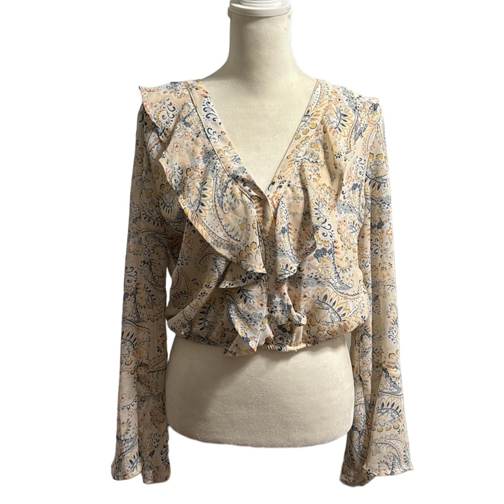 AMERICAN RAG CIE paisley ruffle peasant top Juniors XL